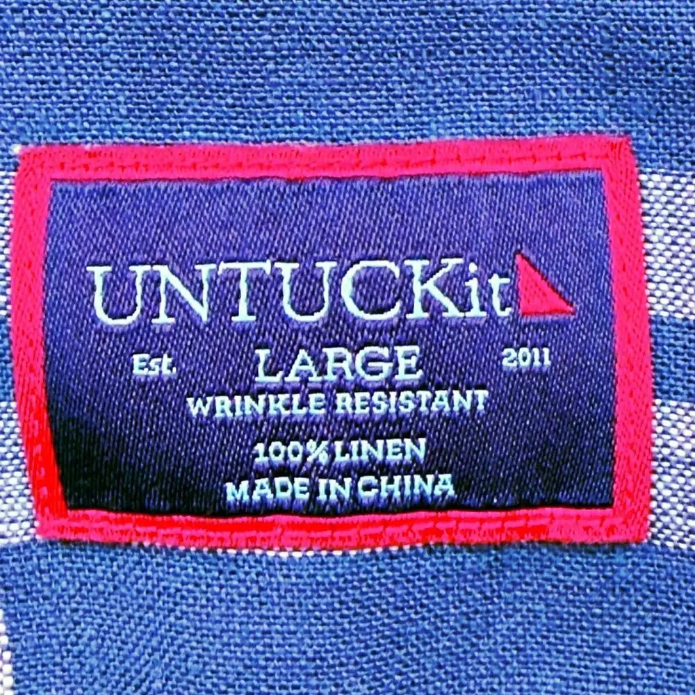 UNTUCKit Men's Large Linen Blue White Plaid L/S Shirt Wrinkle Resistant - Picture 4 of 7